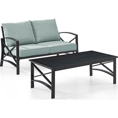 CROSLEY 2 Piece Kaplan Outdoor Seating Set with Mist Cushion - Loveseat, Coffee Table KO60010BZ-MI